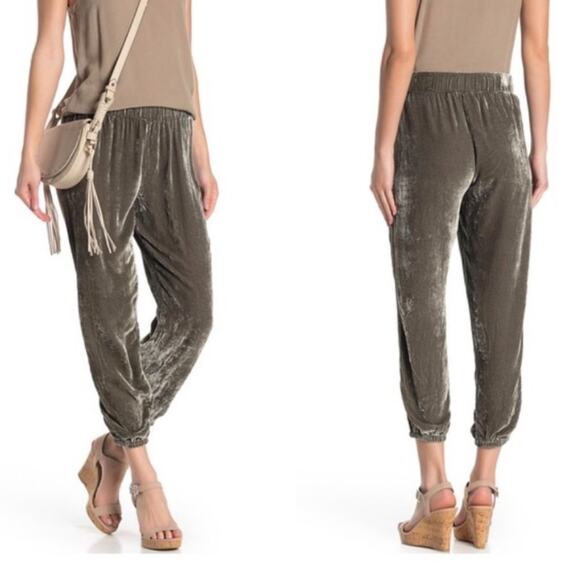 Johnny Was Aurora Velvet Jogger Steel Gray / Green Embroidered Side Pants NWT XL - Picture 1 of 8
